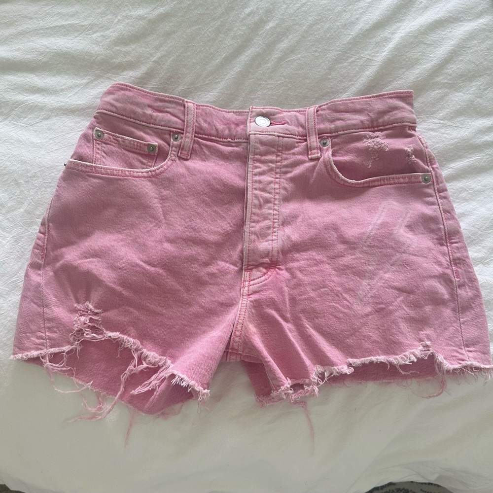 Trendy Pink Distressed Jean Shorts